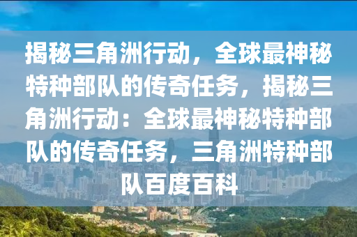 揭秘三角洲行动，全球最神秘特种部队的传奇任务，揭秘三角洲行动：全球最神秘特种部队的传奇任务，三角洲特种部队百度百科