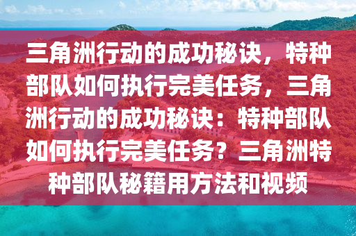 三角洲行动的成功秘诀，特种部队如何执行完美任务，三角洲行动的成功秘诀：特种部队如何执行完美任务？三角洲特种部队秘籍用方法和视频